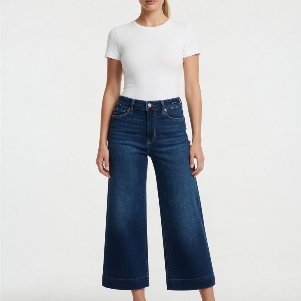PAIGE Anessa Dark Indigo Wide-Leg Crop Jeans